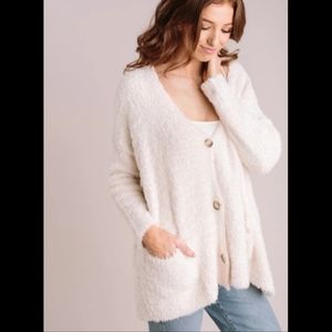 NWOT Morning Lavender Dreamers Loraine Fuzzy Button Off-White Cardigan - S/M